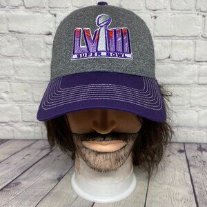 Superbowl LVIII Trucker Hat Mesh Cap Snapback Gray Purple White Bud Light Beer
